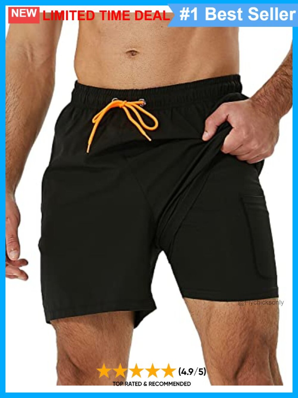 Men's 2-in-1 Swim Trunks with Compression Liner & Zipper Pockets